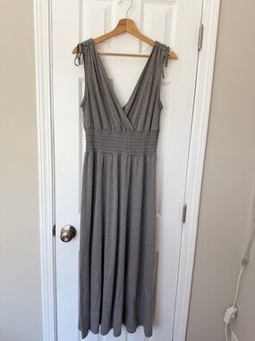 Just Love Grey Sleeveless V-Neck Maxi Dress with Tie Straps